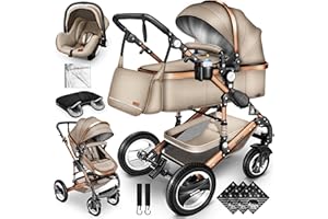 KIDUKU® 3 in 1 Passeggino Completo Trio | Passeggino Sistema Combinato con Navicella Ovetto Seggiolino Auto Coprigambe | Pneumatici in Gomma Dura Borsa Fasciatoio Tavolo per Bambini ECE R129