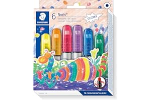 ‎STAEDTLER STAEDTLER Noris Club 2390M C6 Gelmalstifte, 6 Stück im Set, Glitter-Farben, perfekt für kleine Kinderhände, superweich und farbintensiv, auch ideal für `Fensterglas