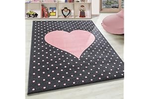 ‎TEPPIUM Kinderteppich Herzmuster Mädchen Teppich Rund Weich &Soft Teppich Kinderzimmer Babyzimmer Jugendzimmer Spielzimmer Teppich Pflegeleicht Kurzflor Farbe: Pink, Grösse: 120 cm Rund