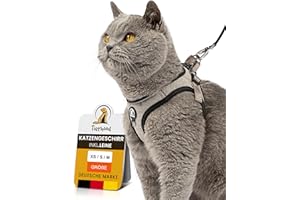 Tierhood - Katzengeschirr Set mit Leine für kontrollierte Freiheit - Softgeschirr - Komfortabel, Einstellbar & Robust - Geschirr für aktive Katzen (Grau, Größe M)