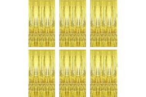 VEGENA Lametta Vorhang, 6 Stück Vorhänge Gold Glitzer Folien Fransen, Foto Hintergrund für Geburtstagsdeko JGA Deko Hochzeit Bühnendekor Geburtstag Baby Party Tür Fenster Weihnachten Halloween Dekoration