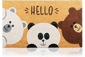 AMARU DOOR MATS Zerbino Hello Orsi Fibra di Cocco - 70x40cm - Zerbino Ingresso Casa con Superficie Antiscivolo in PVC e Fibra Cocco - Per Corridoi, Porte Esterne -Accessori per la Casa -Design Minimalista Originale