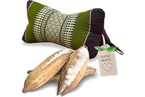 livasia Nackenstützkissen Knochenkissen - Ø 15x32cm - Nackenkissen Knochenform, Sofakissen, Lesekissen mit Kapok, Kissen für Garten und Balkon, Reisekissen handgefertigt (Braun/Grün)