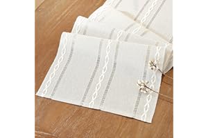 MIUYUNYA Camino de Mesa Rústico Bohemio Crema 33 x 183 cm Beige Rectangular de Algodón y Lino Moderno Centros Decorativos de Mesa para Fiesta Comedor, Cocina y Postres Hogar Bohemio
