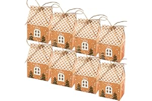 YIFANTACY Fantasyon 20 Pcs Christmas Kraft Paper Candy Boxes, Christmas Party Gift Boxes House Shaped Goodie Gift Boxes with Hemp Rope for Kids Girls Boys Birthday Christmas Valentine's Day
