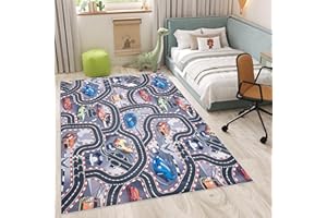 TAPISO Flannel Alfombra Antideslizante Lavable Diseño Moderno Carretera de Coches Tonos de Gris Negro Azul Alfombra Infantil para Niños Alfombra de Juegos Oeko-Tex 140 x 200 cm