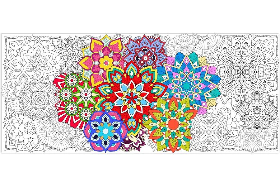 WATINC Jumbo Mandala Coloring Poster Classic Mandala Posters Giant Flowers DIY Large Wall Coloring Banner Table Cover Floor Wall Decoration for Kids Arts Craft Adults Relaxing Party Supplies