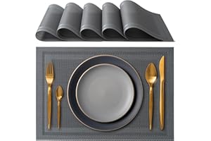 IPEA Manteles Individuales e Mesa Elegantes 45 x 30 cm para Cena, Almuerzo, Desayuno - 6 Unidades - Mantel Individual Lavable, Resistente Calor, Antideslizante, Antimanchas para Mesa de Cocina - Gris