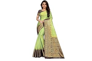 C J Enterprise Damen Sarees aus reiner Kanjivaram-Seide mit Blusenteil (Kismat-1 Paithani), Pista Marineblau, Einheitsgröße, Pista Navy Blue, Einheitsgr��e