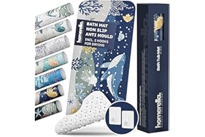Homerella® Children's Bath Mat 100 x 40 cm Non Slip Kids Antibacterial Extra Comfortable Including Hooks for Storage Children & Baby Bath Mat Non-Slip BPA Free and Machine Safe