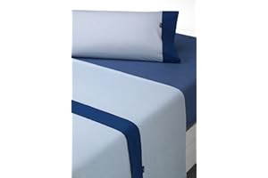 SABANALIA - Juego de sábanas Estampadas Mota | 3 Piezas | Funda de Almohada, Bajera Ajustable y sábana encimera | Cama 135 | Color Azul | (Disponible en Varios tamaños y Colores)