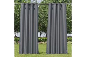 NICETOWN Outdoor-Vorhänge für Terrasse, wasserdicht, extra breit, 2 Paneele, rostfreie Ösen, für drinnen und draußen, Veranda-Vorhänge und Vorhänge für Pavillon/Cottage, B 183 x L 213 cm, Grau