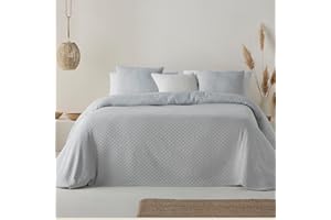 GAMUSI Colcha Cama 80/90 cm Ligera Entretiempo Primavera Verano Lisa Jacquard algodón Transpirable, 180x270 cm, Color Gris Claro