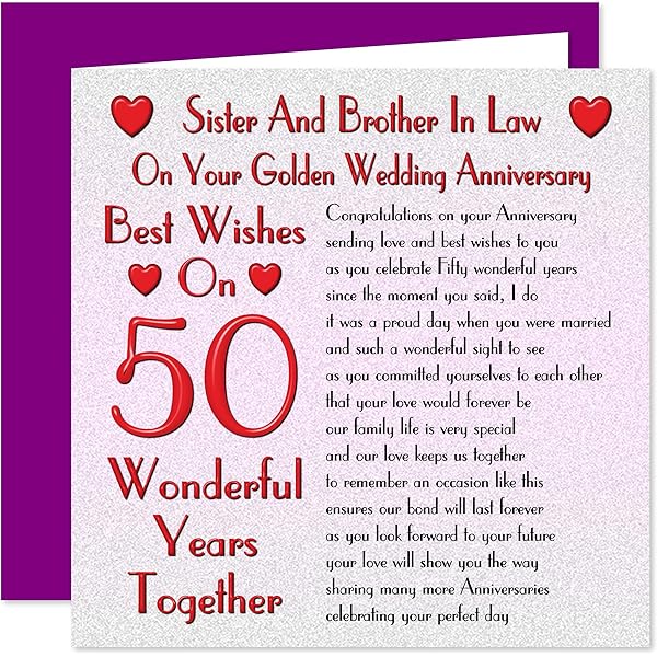 Sister Brother In Law 50th Wedding Anniversary Card On Your Golden Anniversary 50 Years Sentimental Verse Amazon Co Uk Office Products