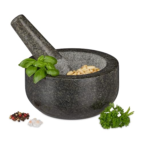 Relaxdays Granit-Mörser, Ø 16 cm (400 ml)