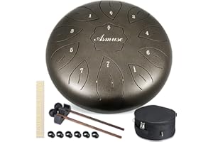 Asmuse Steel Tongue Drum, C Major Handpan Tongue Drum da 10", Strumento a Percussione a 11 Toni con Borsa da Viaggio Imbottita Bacchette per lo Yoga, la Meditazione e la Terapia del Suono(Caffè)