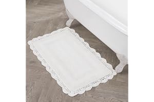 Laura Ashley Uncinetto Cotone 24 x 40 Tappeto da Bagno, Bianco, White, 24x40 in.