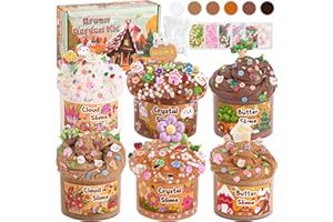 LAWOHO Lot de 6 Kits de Slime Marron Dégradé – Nuage, Beurre et Clear, Antiadhésif pour Filles et Garçons, pour Enfants de 360ML (Jardin)
