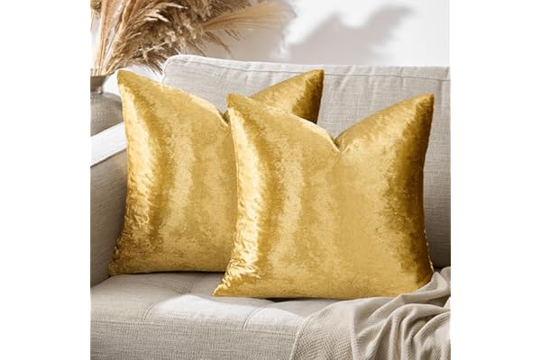 GIGIZAZA Oro De Lujo Terciopelo Almohadon Cubre Caso, Rayas Acento Confortable Funda de Cojin, Mejor Decoración Square Sham Fundas de Almohada para Sofá Sofá Cama Casa Decor 50x50cm Juego de Dos