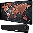 RiaTech Vintage World Map Print Large Mouse Pad Extended Gaming with Stitched Embroidery Edges Mousepad, Non-Slip Rubber Base Desk Mat for Laptop/Computer(Black,600x300x2mm)