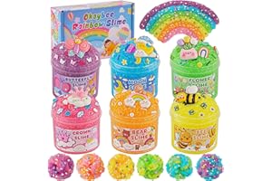 Okaybee 6er-Pack Snow Fizz Crunchy Slime Set, Regenbogen Schleim für Kinder, Schleim Party Geschenke, Sensorisches Spielzeug, Geburtstags Ostern Halloween Mädchen und Jungen
