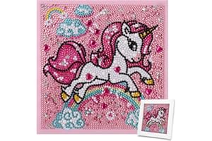 JSRQT 5D Diamond Art Painting Kit con i Numeri,Unicorno Bambini Pittura Diamante Kit,Ricamo a Punto Croce Arts Craft per Home Wall Decorationt(18x18CM)