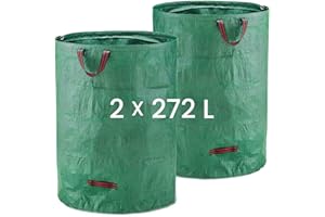 MOOWY Sacchetti per rifiuti da giardino in plastica resistente (2 x 272 l), autoportanti, robusti e riutilizzabili, con manici, sacchi da giardino in tessuto industriale resistente, per foglie
