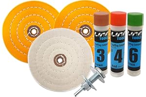 LINE10 Tools 6 Inch Buffing Wheel Kit for Bench Grinders and Drill, with 3 Step Polishing Compound