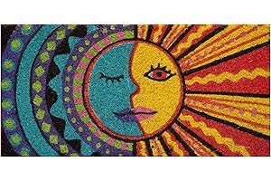 BARONI HOME Zerbino Ingresso Casa in Cocco con Base in PVC Dipinto a Mano raffigurante Sole Luna 50X25X2 cm. Facile da pulire e Ultraresistente