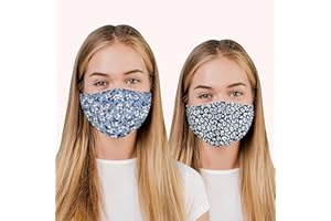 elexal Cloth Face Masks for Glass Wearers | 2 Pack Face Mask Set | Kids Face Masks UK | Reusable | Washable | Floral 100% Cotton Facemasks for Women | Adjustable Nose Wire & Straps | Filter Pocket