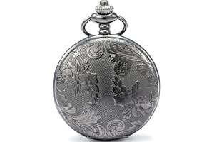 SEWOR Fleur Coque Cadran Mouvement à Quartz Japonais Montre de Poche avec la Mode Double chaîne (métal et Cuir)