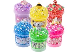 OKAYBEE 6 Pack Animal Slime Kit, 20 FL OZ Bingsu Slime for Kids, Good Stretchy & Non-Sticky Crunchy Slime Pack Sensory Toys, Slime Party Favors for Girls & Boys Ages 8-12, Birthday Easter Hallowmas Gift