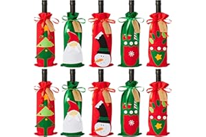 THE TWIDDLERS - 10 torebek na prezenty świąteczne na wino, pokrowce na butelki ze sznurkiem, torby wielokrotnego użytku na święta świąteczne - 5 różnych wzorów, wielokolorowe, klasyczne