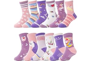 ANTSANG 12 Paare Stoppersocken Kinder Baby Mädchen Socken Anti Rutsch / Rutschfeste Socken Baumwolle Antirutschsocken für Kinder Mädchen Kleinkind