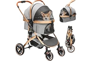 YITAHOME Poussette Chien 3-en-1, Poussette pour Chien Chat, Poussette Chien Tout Terrain, Voyage Poussette Transporteur Amovible, Pliable Chien Buggy Portable Pet Landau (Gris)