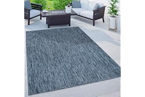 Paco Home Alfombra Exterior Interior Balcón Terraza Alfombra Cocina Monocolor Jaspeado, tamaño:160x220 cm, Color:Azul