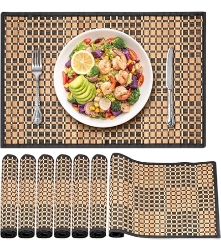 Placemats, Washable Placemat, Bamboo Place Mat, Non-Slip, Dirt-Repellent, Heat Insulating Placemats, Corrosion Resistant Place Mats For The Kitchen Table, Set Of 4 (Brown, 30 X 45 Cm
