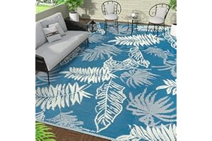 Falflor Alfombra reversible para exteriores, 180 x 270 cm, impermeable, grande, de plástico, ligera, para exteriores, para camping, terraza, caravana, patio trasero y picnic (multicolor, azul)