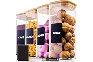Deco haus® Bocaux en Verre Hermétique Lot de 4 [+ÉTIQUETTES] - Bocal en Verre avec Couvercle 4x1600ml - Bocal Rangement Cuisine - Bocaux de Conservation - Boite Anti Mites - Pot Hermétique Alimentaire