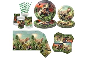 Obussgar Dinosaurier Geburtstag Party Dekorationen - Dinosaurier Party Supplies einschließlich Teller, Becher, Serviette, Strohhalm, Tischtuch für Dinosaurier Party Dekorationen (20)