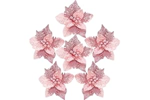 Sea Team Poinsettia 6 sztuk sztucznych ozdób z brokatem do dekoracji drzewa, 25,4 cm, różowy