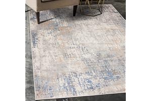 Carpeto Rugs Tapis Salon Moderne Motif Abstrait - Vintage Tapis Grande Taille de Chambre Adulte Moderne à Poils Ras - Moquette pour Chambre et Salon - Rug - Gris Bleu - 140 x 200 cm