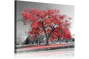 DekoArte 324 - Impression Sur Toile Moderne D'Images Artistiques Numérisées | Toile Décorative Pour Votre Salon Ou Votre Chambre| Style Paysage , Arbres Rouges et Nature | 1 Pièce 120 x 80 cm