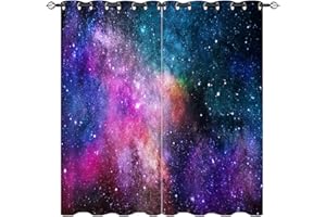 ANHOPE YUANZU Galaxy Print Curtains - Kids Cosmic Space Nebula Universe Fantasy Starry Pattern Eyelet Blackout Thermal Insulated Room Darkening Window Drapes for Boys Girls Bedroom 2 Panels W229cm x D183cm