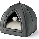 Bedsure Cave Bed Cat Indoor House Igloo Flannel, 40 x 40 cm | Folding Closed Pet Bed with Removable Washable Cushion, Dark Gr