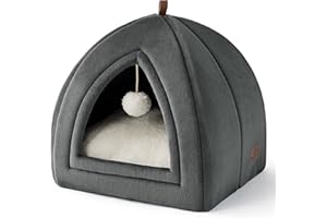 BEDSURE Katzenhöhle große Katzen Dunkelgrau - Faltbare Katzenbett mit waschbaren Kissen, Katzenzelt für Kätzchen kleine, mittelgroße Haustier, weiches und warmes Katzenhaus für drinnen, 40x40x40cm