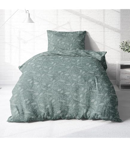 Irisette Feinbiber Bettwäsche-Set 2-tlg. – Bettbezug 135x200 Cm & Kissenbezug 80x80 Cm, Blau, 100% Baumwolle