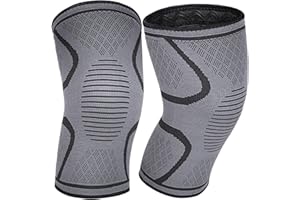 COZLOW Kniebandage zur Unterstützung und Schmerzlinderung (2er-Pack, Mittel, 41–46 cm), schwarze Knie-Kompressionsmanschette mit rutschfesten Doppel-Silikongelen und 3D-Stricktechnologie
