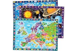 QUOKKA Puzzle 100 Piezas Niños 4 5 6 Años – Set de 3 Puzzles Mapa Mundi 6 7 Años – Rompecabezas Grandes con Espacio Mapa Mundi y Europa – Juego Educativo Regalo para Niños y Niñas de 4 a 9