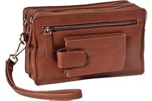 HOUSE OF LEATHER Mens Real Leather BROWN Wrist Clutch Bag Wristlet Pouch Travel Mobile Money Bag BAHAMAS